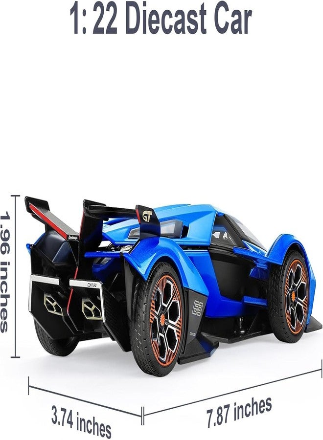 TONIRY Scale Exclusive Alloy Metal Pull Back Die-cast Car Model with Sound Light Mini Auto Toy for Kids Metal Model Toy Car with Sound and Light (1:22 Scale Lamborghini RANBO V12GT-BLUE) - Image 2